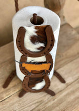 Load image into Gallery viewer, Cowhide Long Horn Paper Towel Holder