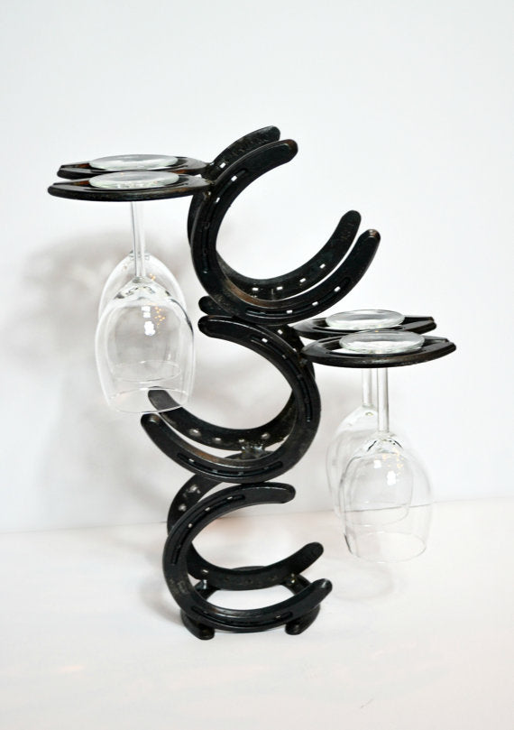 Horseshoe wine bottle and glass online holder